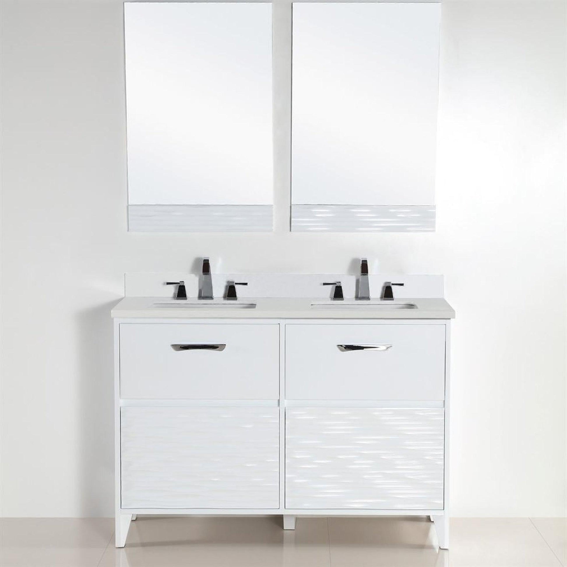 Bellaterra Home 500709-48D-WER 48" 4-Drawer White Freestanding Vanity Set With Ceramic Double Undermount Rectangular Sink and Quartz Top