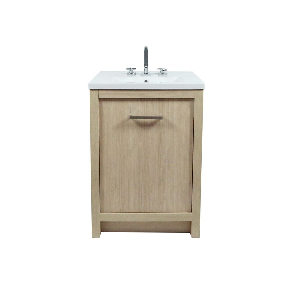 Bellaterra Home 502001C-24-CO 24" Neutral Finish Single Sink Vanity With White Ceramic Top