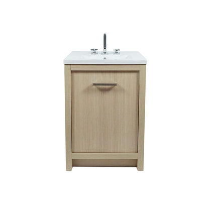 Bellaterra Home 502001C-24-CO 24" Neutral Finish Single Sink Vanity With White Ceramic Top
