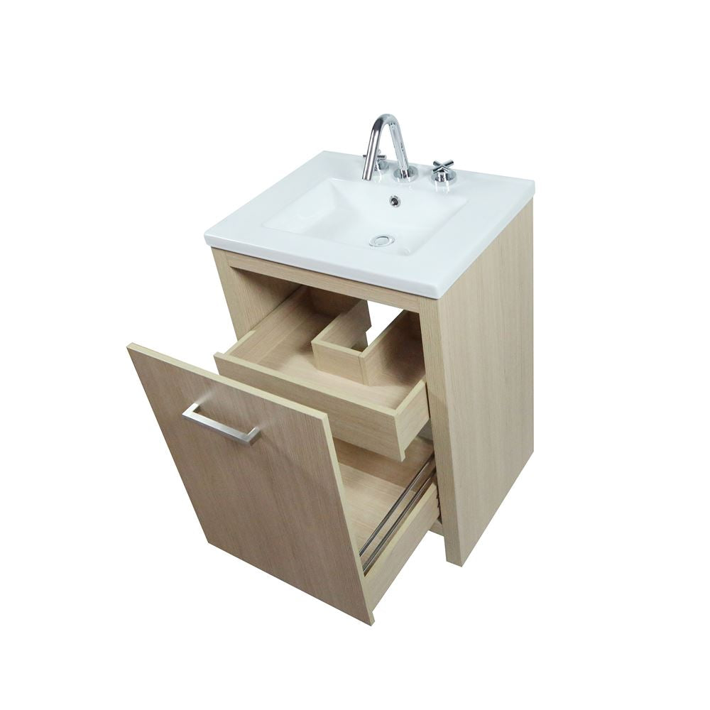 Bellaterra Home 502001C-24-CO 24" Neutral Finish Single Sink Vanity With White Ceramic Top