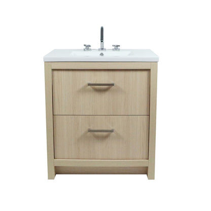 Bellaterra Home 502001C-30-CO 30" Neutral Finish Single Sink Vanity With White Ceramic Top