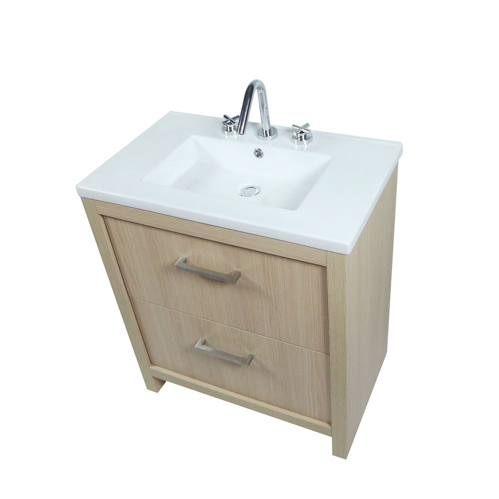 Bellaterra Home 502001C-30-CO 30" Neutral Finish Single Sink Vanity With White Ceramic Top