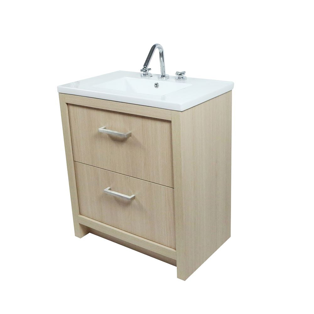 Bellaterra Home 502001C-30-CO 30" Neutral Finish Single Sink Vanity With White Ceramic Top
