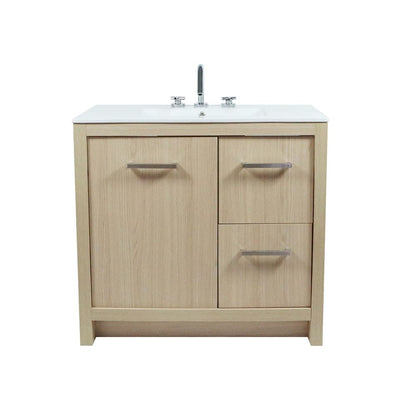 Bellaterra Home 502001C-36-CO 36" Neutral Finish Single Sink Vanity With White Ceramic Top