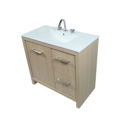 Bellaterra Home 502001C-36-CO 36" Neutral Finish Single Sink Vanity With White Ceramic Top
