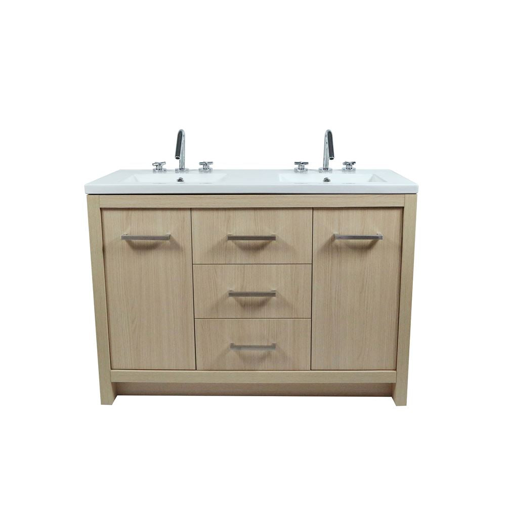 Bellaterra Home 502001C-48D-CO 48" Neutral Finish Double Sink Vanity With White Ceramic Top