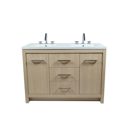 Bellaterra Home 502001C-48D-CO 48" Neutral Finish Double Sink Vanity With White Ceramic Top