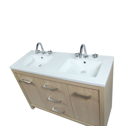 Bellaterra Home 502001C-48D-CO 48" Neutral Finish Double Sink Vanity With White Ceramic Top