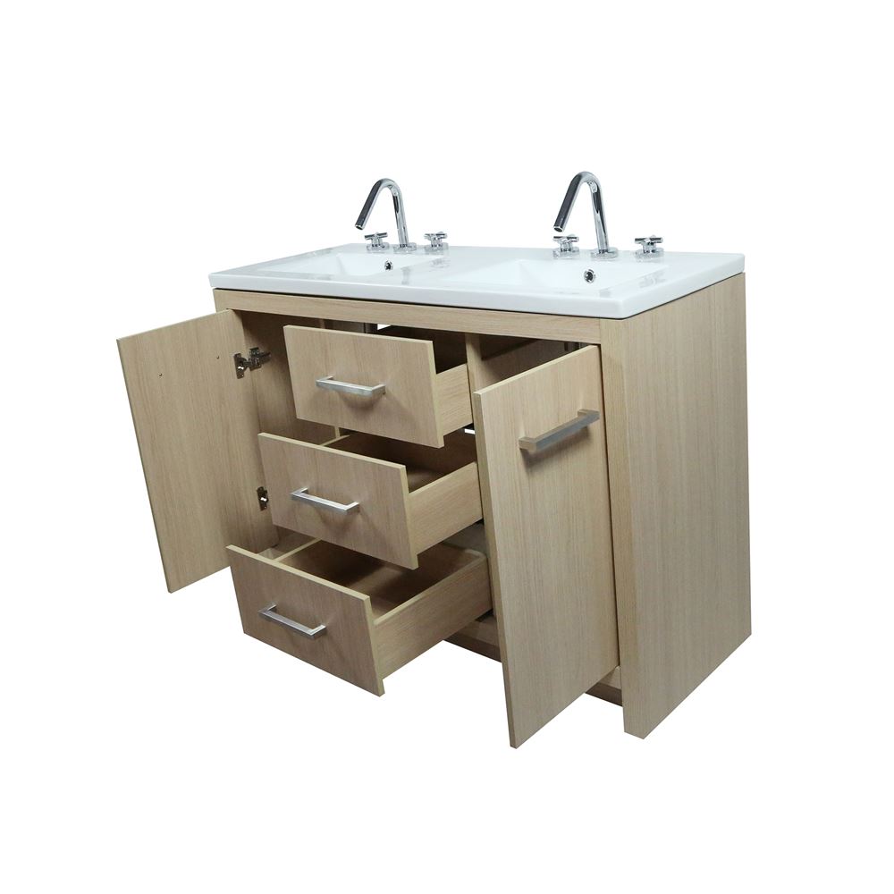 Bellaterra Home 502001C-48D-CO 48" Neutral Finish Double Sink Vanity With White Ceramic Top