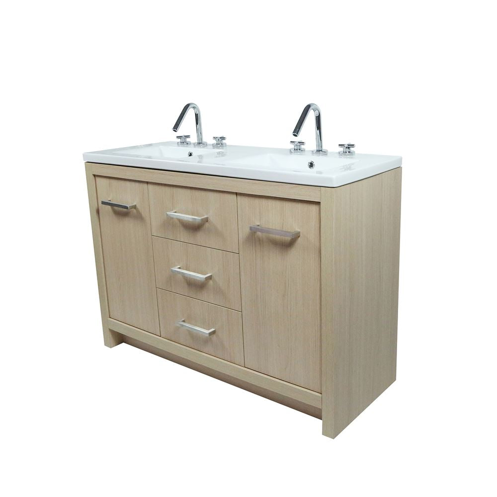 Bellaterra Home 502001C-48D-CO 48" Neutral Finish Double Sink Vanity With White Ceramic Top
