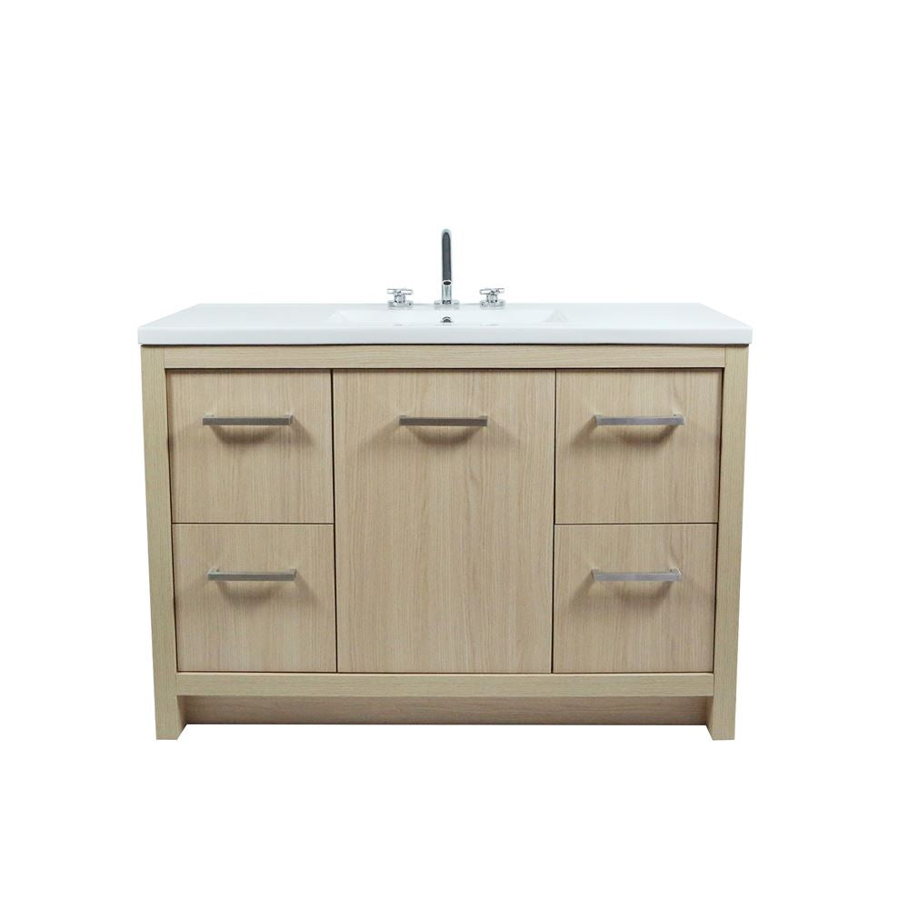 Bellaterra Home 502001C-48S-CO 48" Neutral Finish Single Sink Vanity With White Ceramic Top