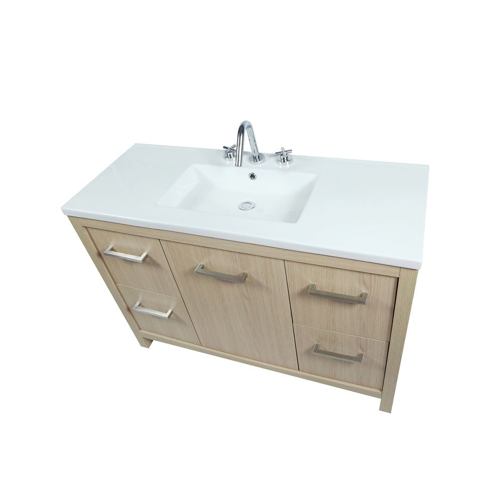 Bellaterra Home 502001C-48S-CO 48" Neutral Finish Single Sink Vanity With White Ceramic Top