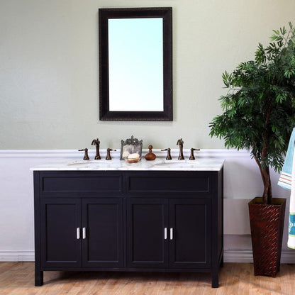 Bellaterra Home 60" 4-Door Ebony Freestanding Vanity Set With UPC White Double Undermount Oval Sink and White Marble Top
