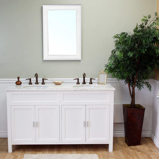 Bellaterra Home 60" 4-Door White Freestanding Vanity Set With UPC White Double Undermount Oval Sink and White Marble Top