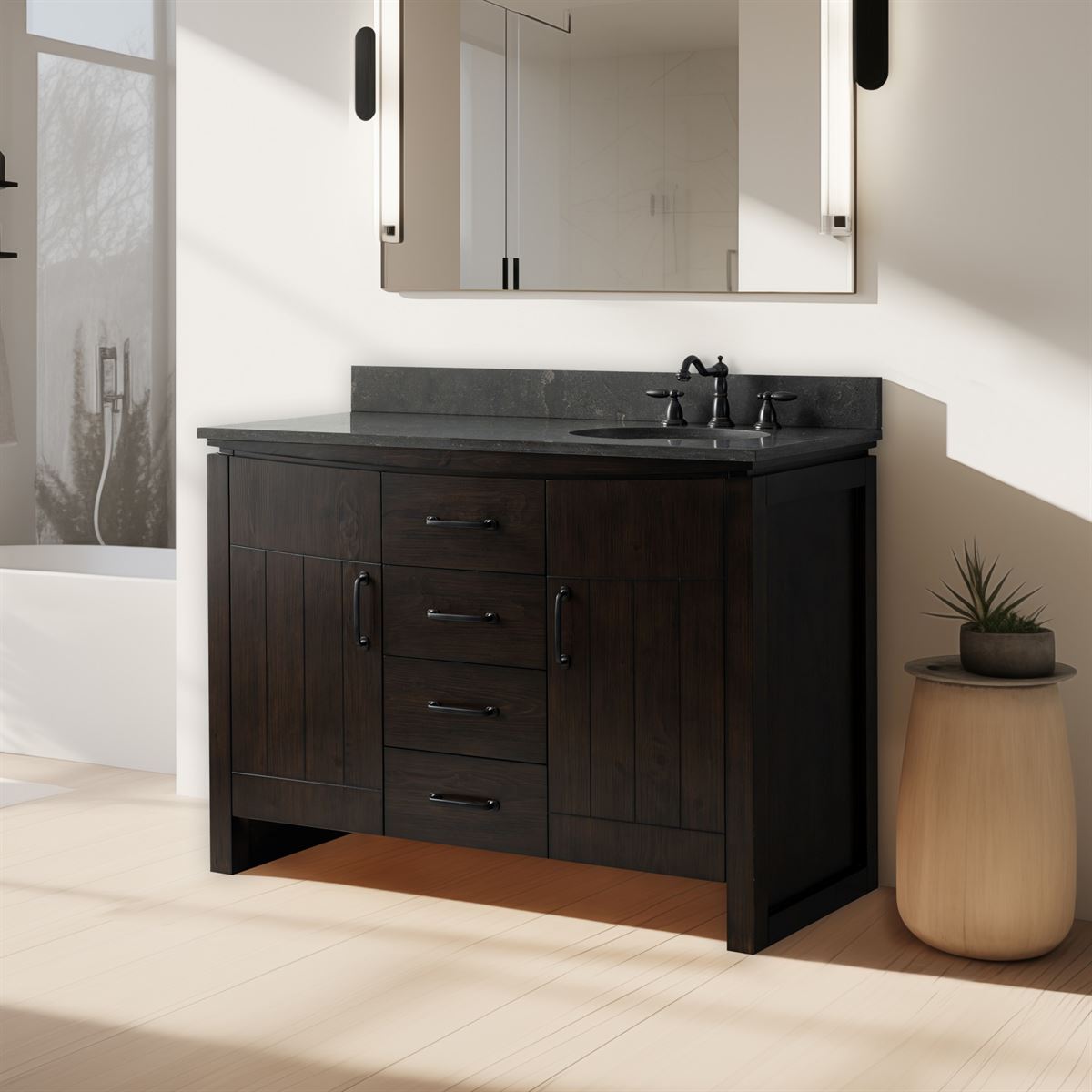 Bellaterra Home 6001R-48-DW-BLS 48" Natural Fir Wood Veneer Single Sink Vanity