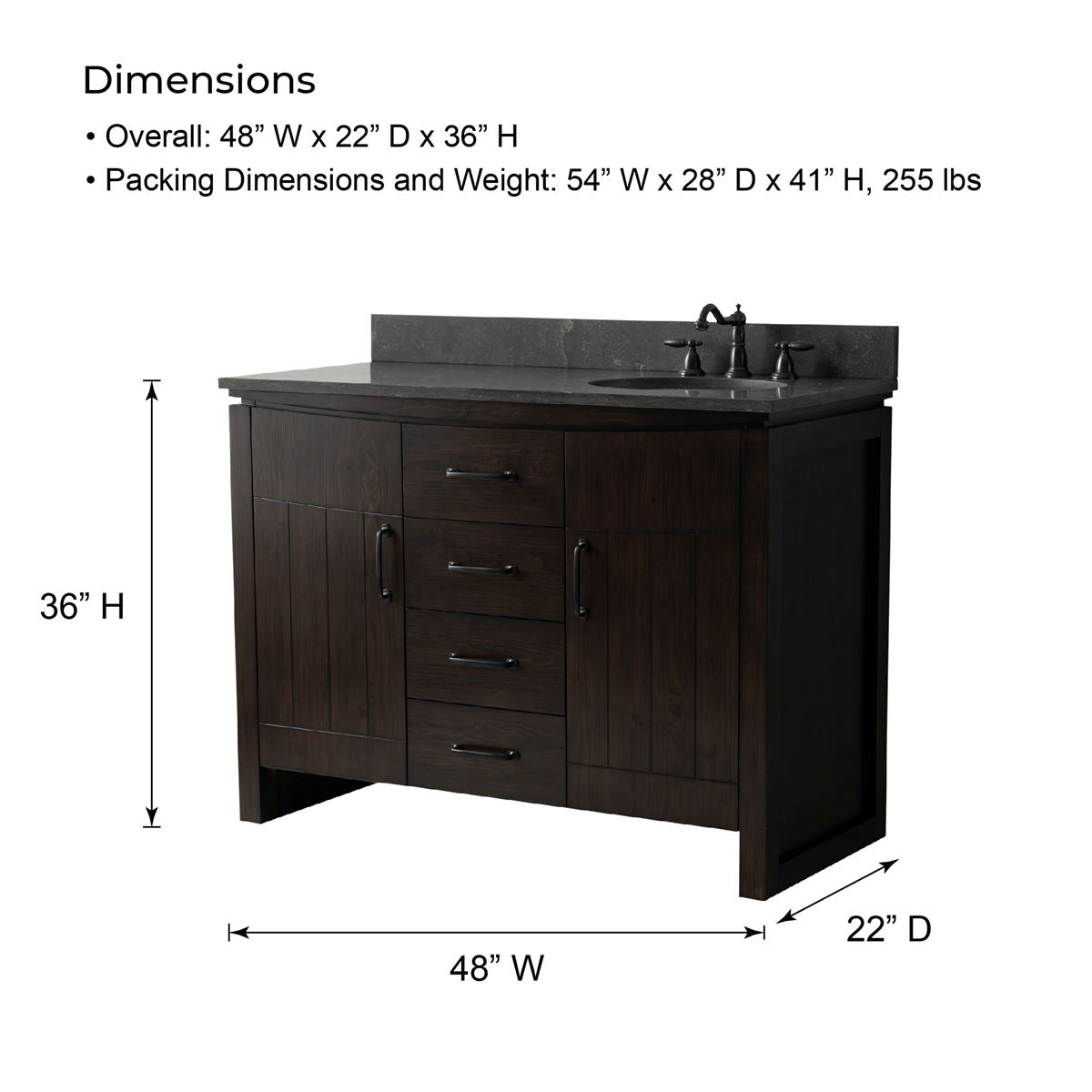 Bellaterra Home 6001R-48-DW-BLS 48" Natural Fir Wood Veneer Single Sink Vanity