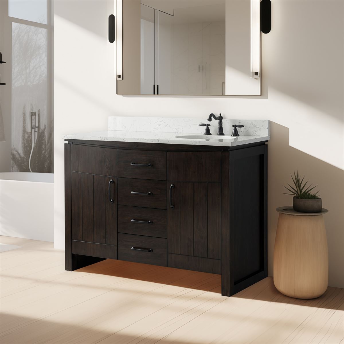 Bellaterra Home 6001R-48-DW-EGS 48" Natural Fir Wood Veneer Single Sink Vanity
