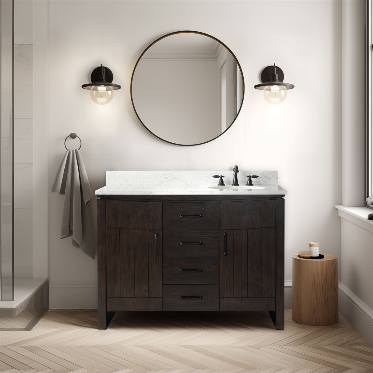 Bellaterra Home 6001R-48-DW-EGS 48" Natural Fir Wood Veneer Single Sink Vanity
