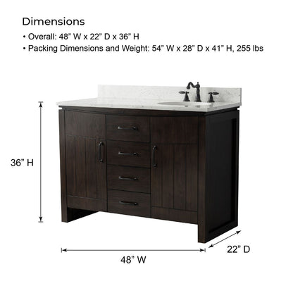 Bellaterra Home 6001R-48-DW-EGS 48" Natural Fir Wood Veneer Single Sink Vanity