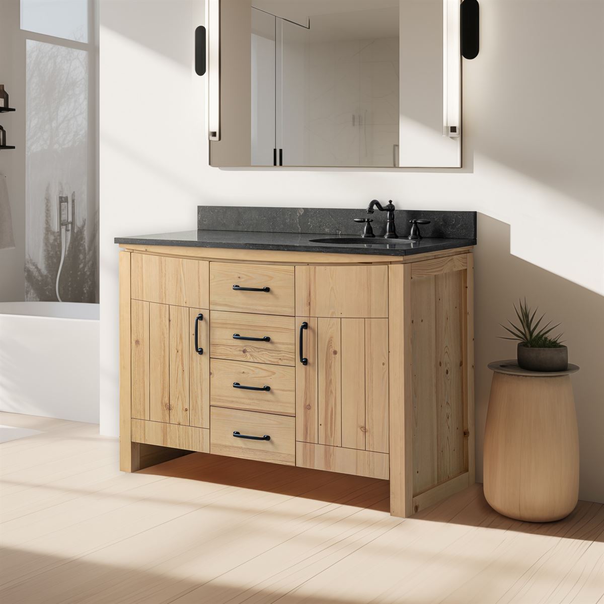 Bellaterra Home 6001R-48-NNL-BLS 48" Natural Fir Wood Veneer Single Sink Vanity