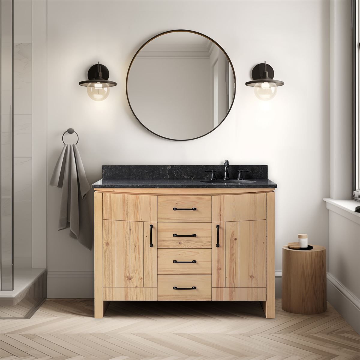 Bellaterra Home 6001R-48-NNL-BLS 48" Natural Fir Wood Veneer Single Sink Vanity