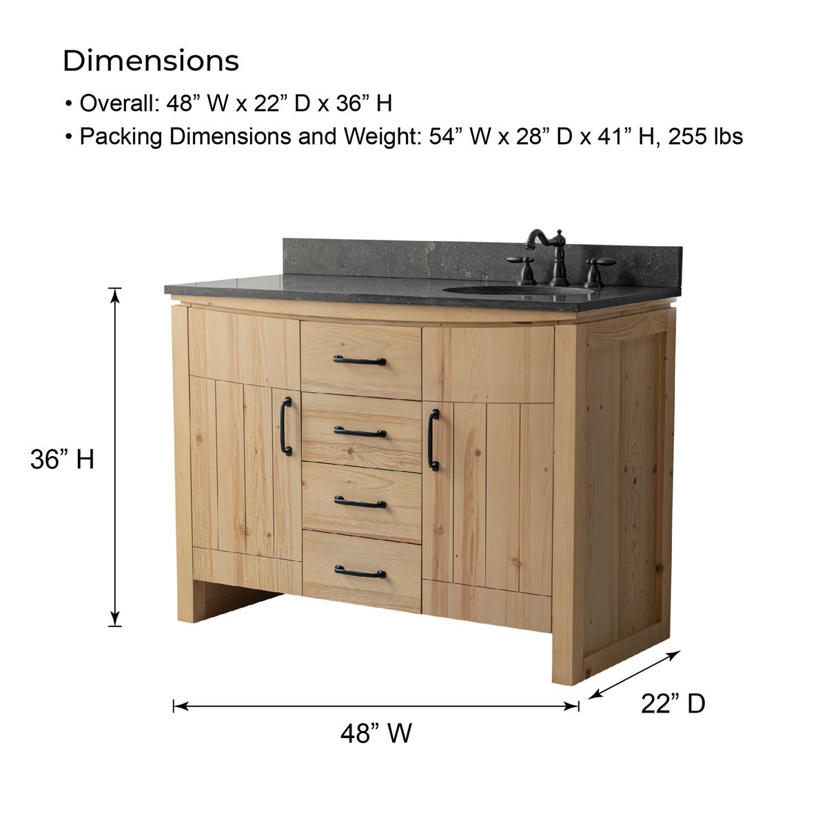 Bellaterra Home 6001R-48-NNL-BLS 48" Natural Fir Wood Veneer Single Sink Vanity