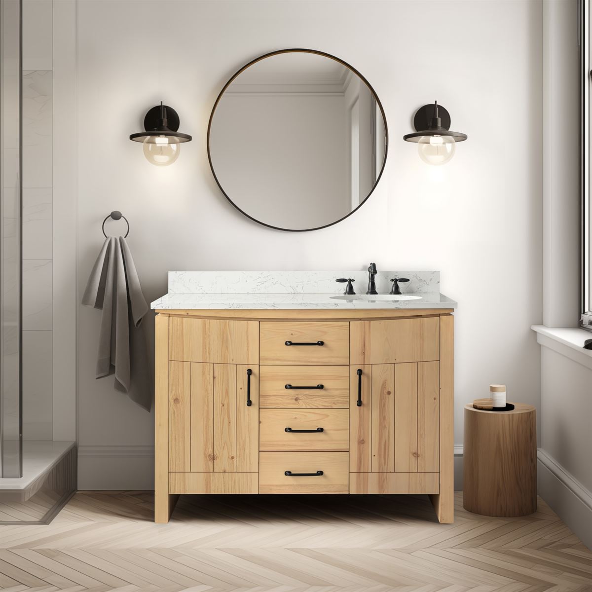 Bellaterra Home 6001R-48-NNL-EGS 48" Natural Fir Wood Veneer Single Sink Vanity