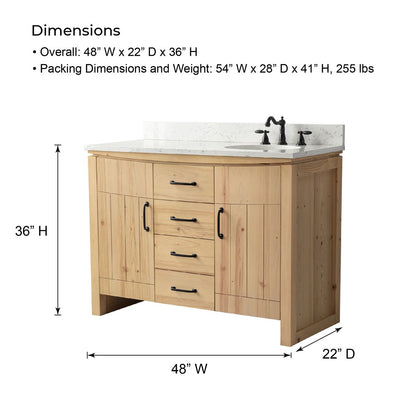 Bellaterra Home 6001R-48-NNL-EGS 48" Natural Fir Wood Veneer Single Sink Vanity