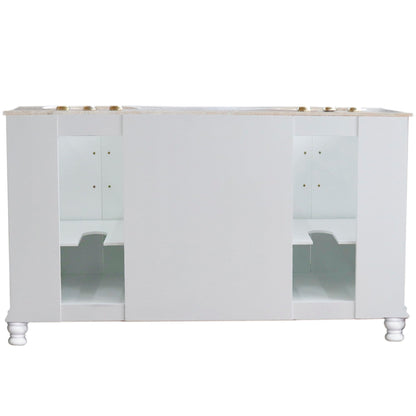 Bellaterra Home 62" 4-Door 4-Drawer Antique White Freestanding Vanity Set With Ceramic Double Undermount Oval Sink and Marble Top