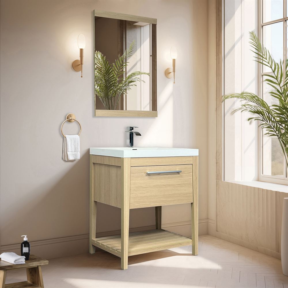Bellaterra Home 804353V-CO 32" Neutral Finish Single Sink Vanity With White Composite Granite Top