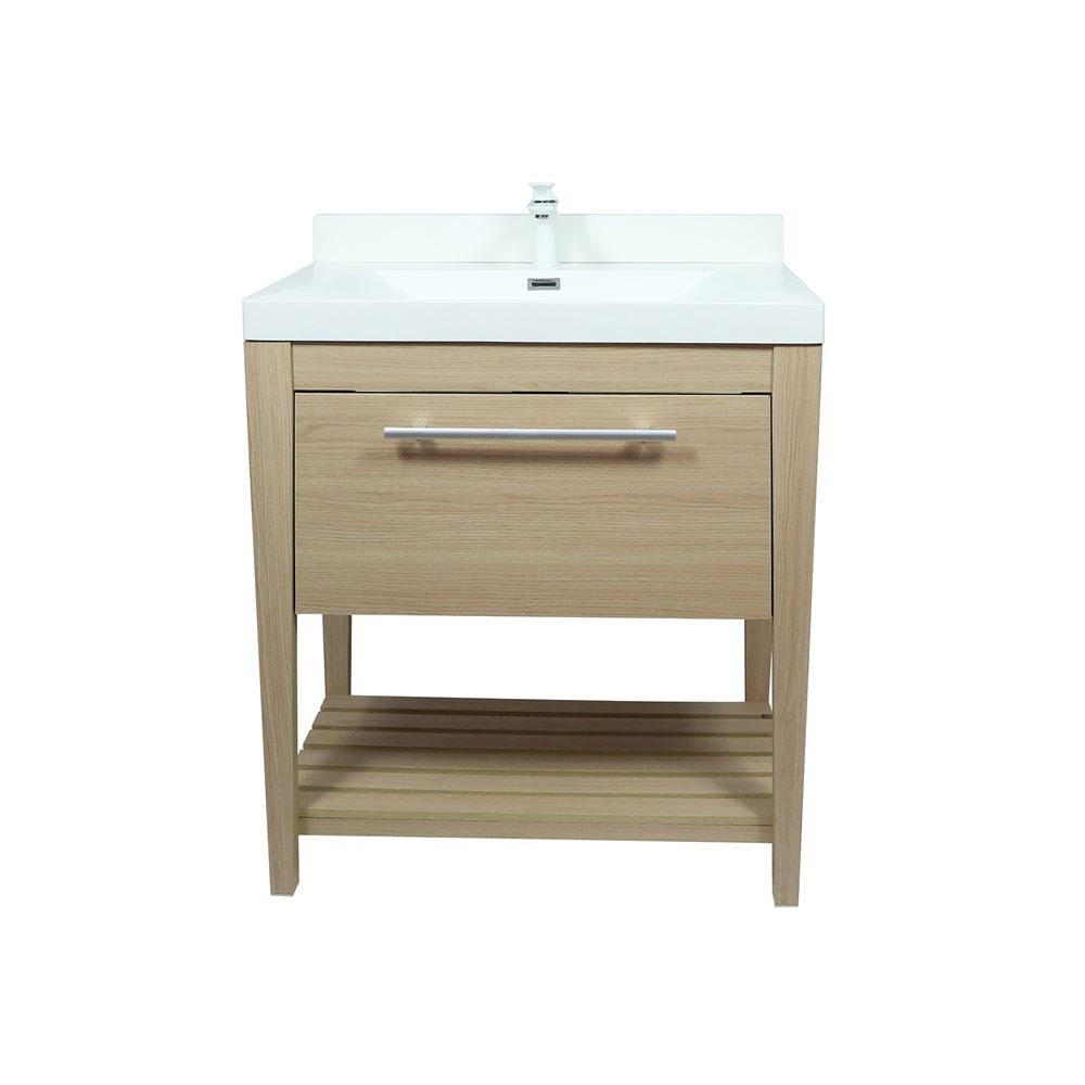 Bellaterra Home 804353V-CO 32" Neutral Finish Single Sink Vanity With White Composite Granite Top