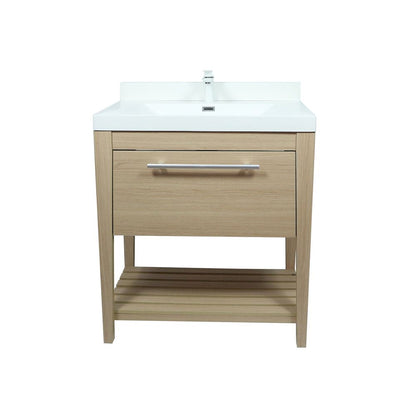 Bellaterra Home 804353V-CO 32" Neutral Finish Single Sink Vanity With White Composite Granite Top