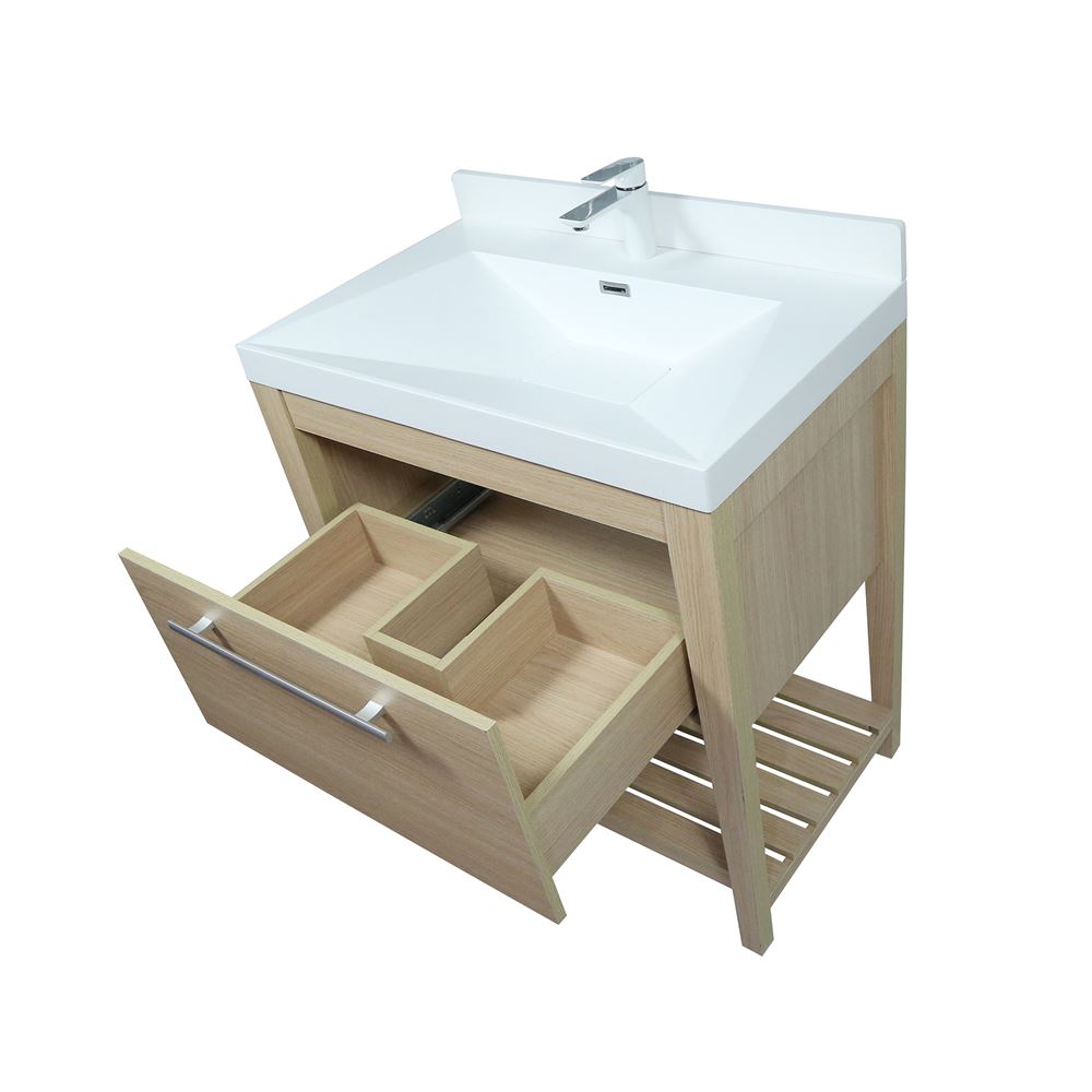 Bellaterra Home 804353V-CO 32" Neutral Finish Single Sink Vanity With White Composite Granite Top