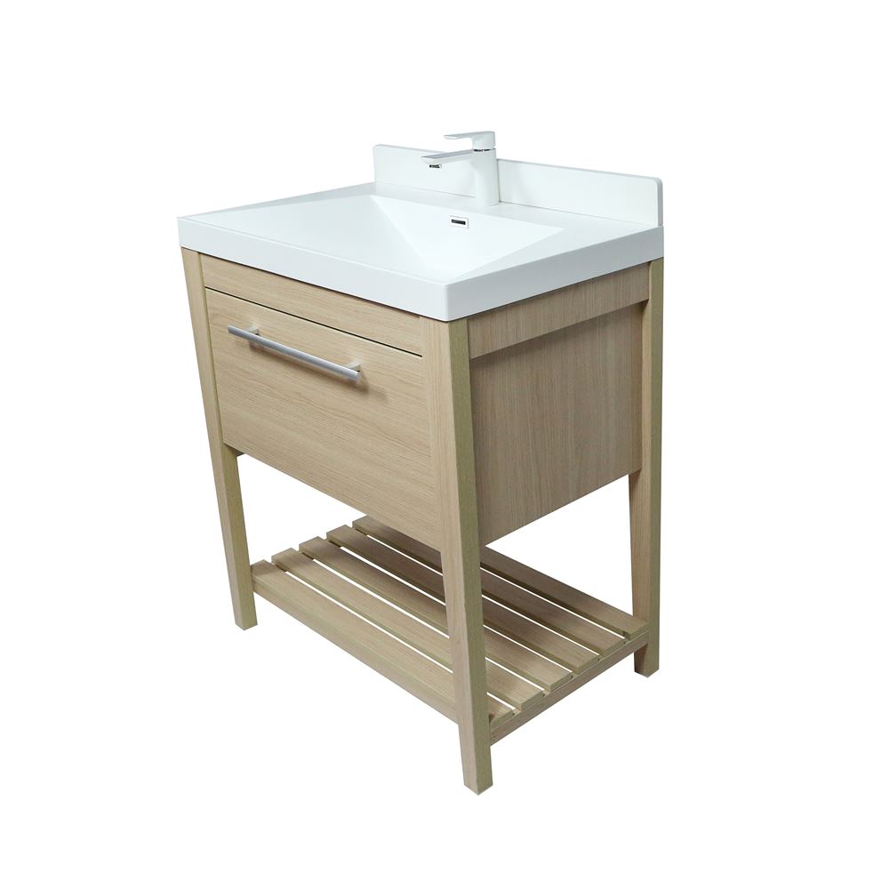 Bellaterra Home 804353V-CO 32" Neutral Finish Single Sink Vanity With White Composite Granite Top