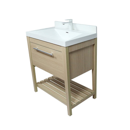 Bellaterra Home 804353V-CO 32" Neutral Finish Single Sink Vanity With White Composite Granite Top