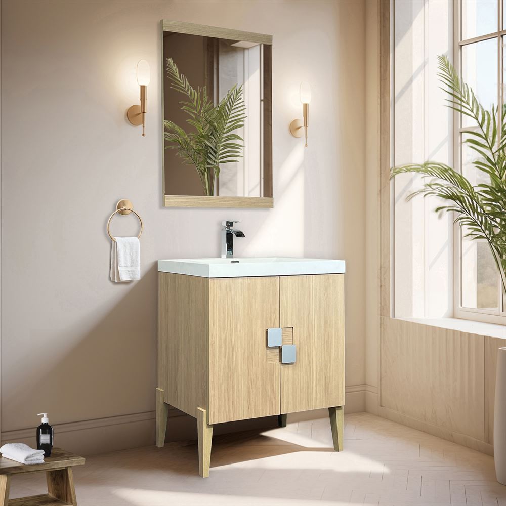 Bellaterra Home 804366V-CO 32" Neutral Finish Single Sink Vanity With White Composite Granite Top