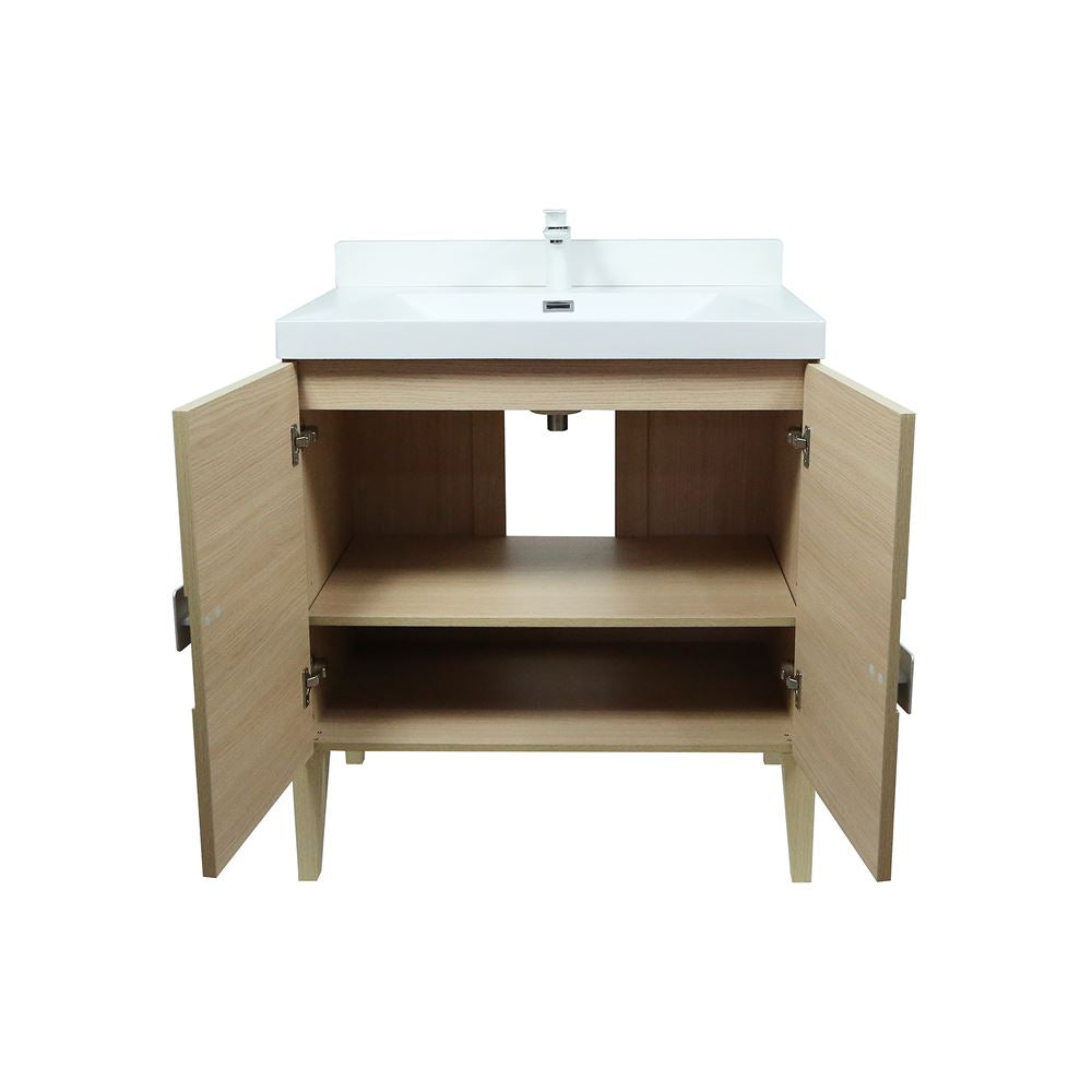 Bellaterra Home 804366V-CO 32" Neutral Finish Single Sink Vanity With White Composite Granite Top