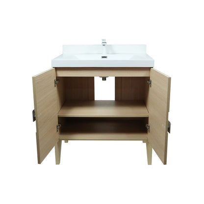 Bellaterra Home 804366V-CO 32" Neutral Finish Single Sink Vanity With White Composite Granite Top