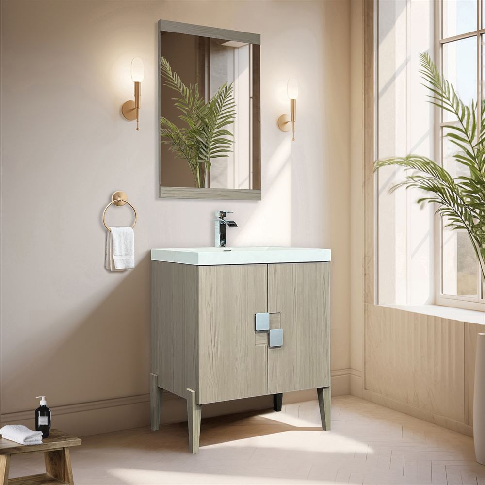 Bellaterra Home 804366V-EP 32" Light Gray Single Sink Vanity With White Composite Granite Top