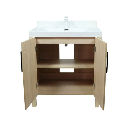 Bellaterra Home 804381V-CO 32" Neutral Finish Single Sink Vanity With White Composite Granite Top