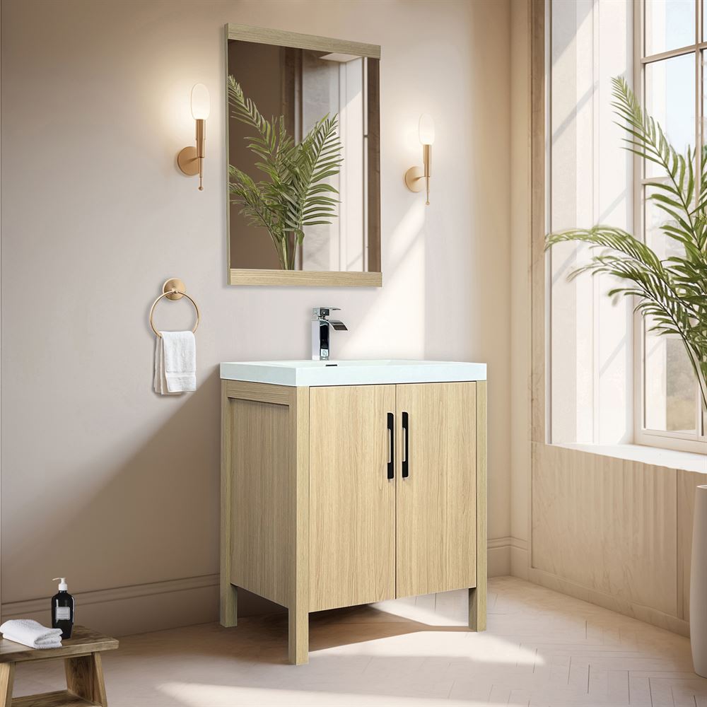 Bellaterra Home 804381V-CO 32" Neutral Finish Single Sink Vanity With White Composite Granite Top