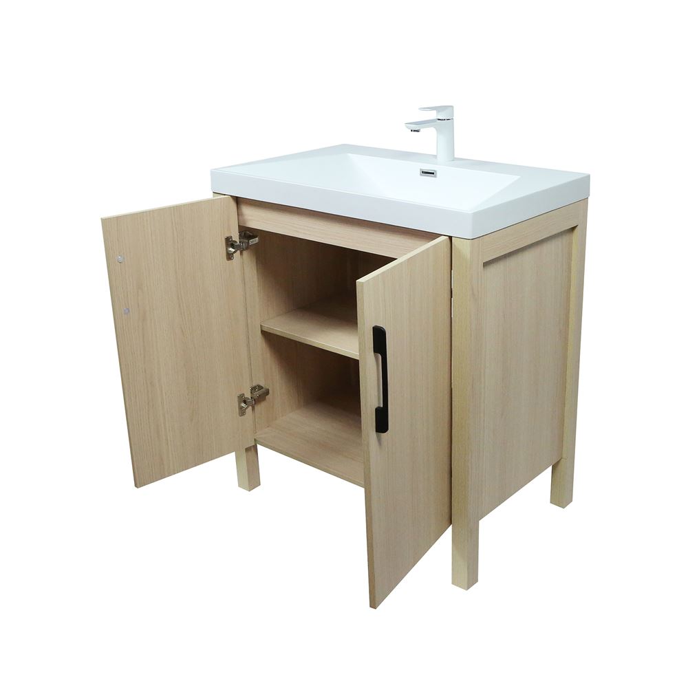 Bellaterra Home 804381V-CO 32" Neutral Finish Single Sink Vanity With White Composite Granite Top