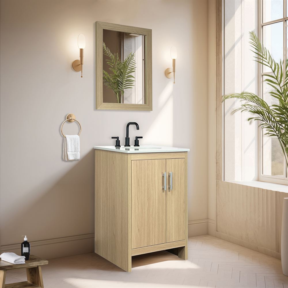 Bellaterra Home 808130-25-CO 25" Gray Pine Single Sink Vanity With White Engineered Stone and Oval Sink