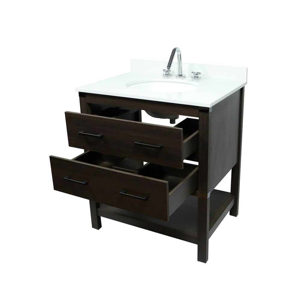 Bellaterra Home 808175-31-RG 31" Dark Gray RG Single Sink Vanity With White Engineered Stone and Oval Sink