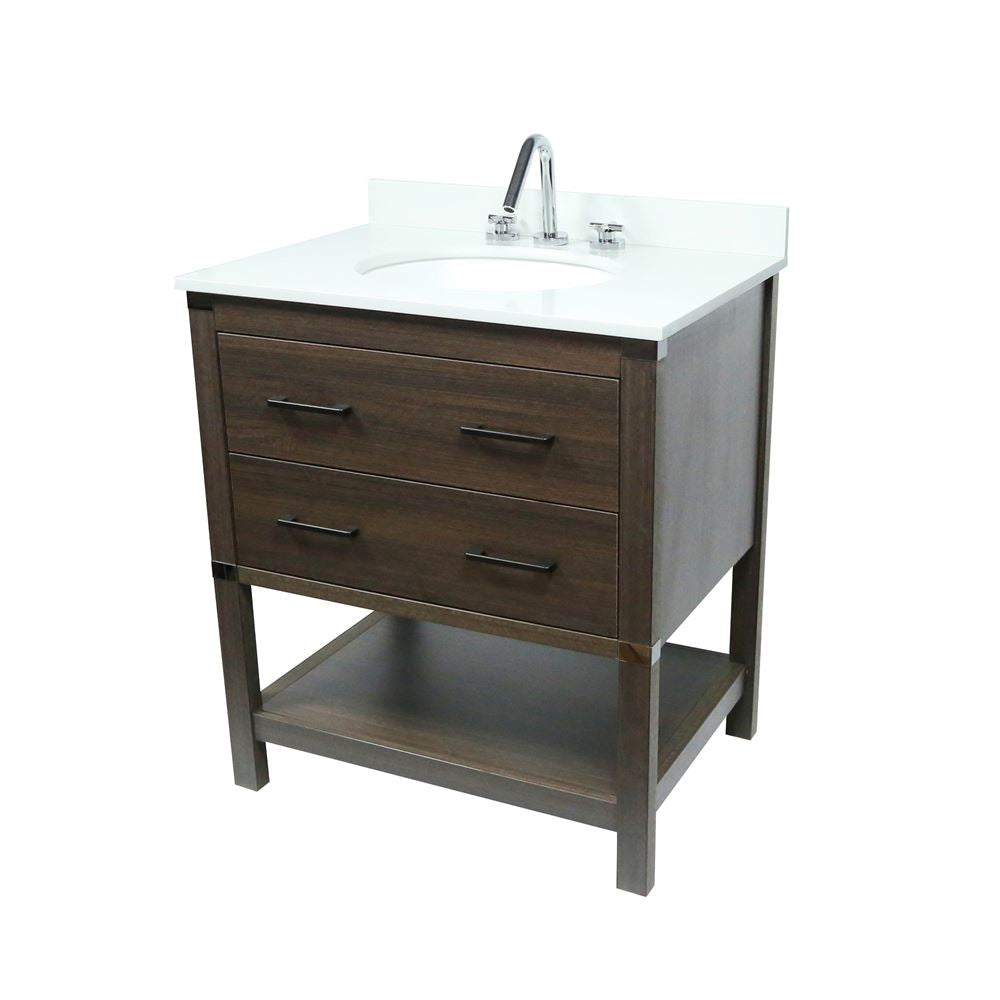 Bellaterra Home 808175-31-RG 31" Dark Gray RG Single Sink Vanity With White Engineered Stone and Oval Sink