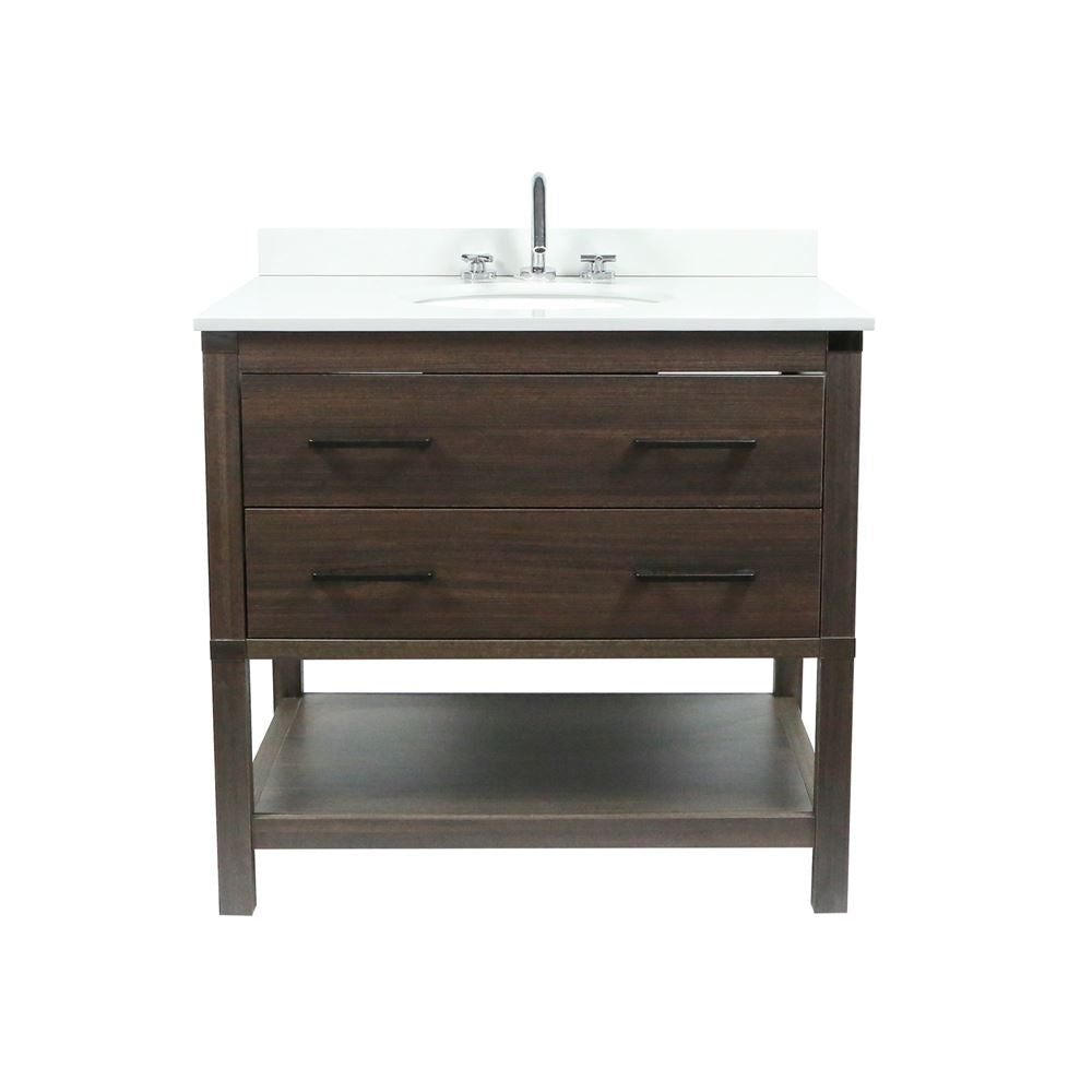 Bellaterra Home 808175-37-RG 37" Dark Gray RG Single Sink Vanity With White Engineered Stone and Oval Sink