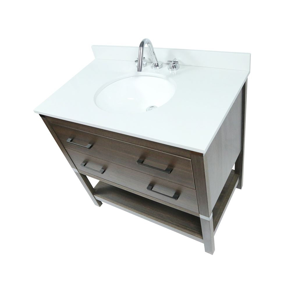 Bellaterra Home 808175-37-RG 37" Dark Gray RG Single Sink Vanity With White Engineered Stone and Oval Sink