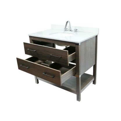 Bellaterra Home 808175-37-RG 37" Dark Gray RG Single Sink Vanity With White Engineered Stone and Oval Sink