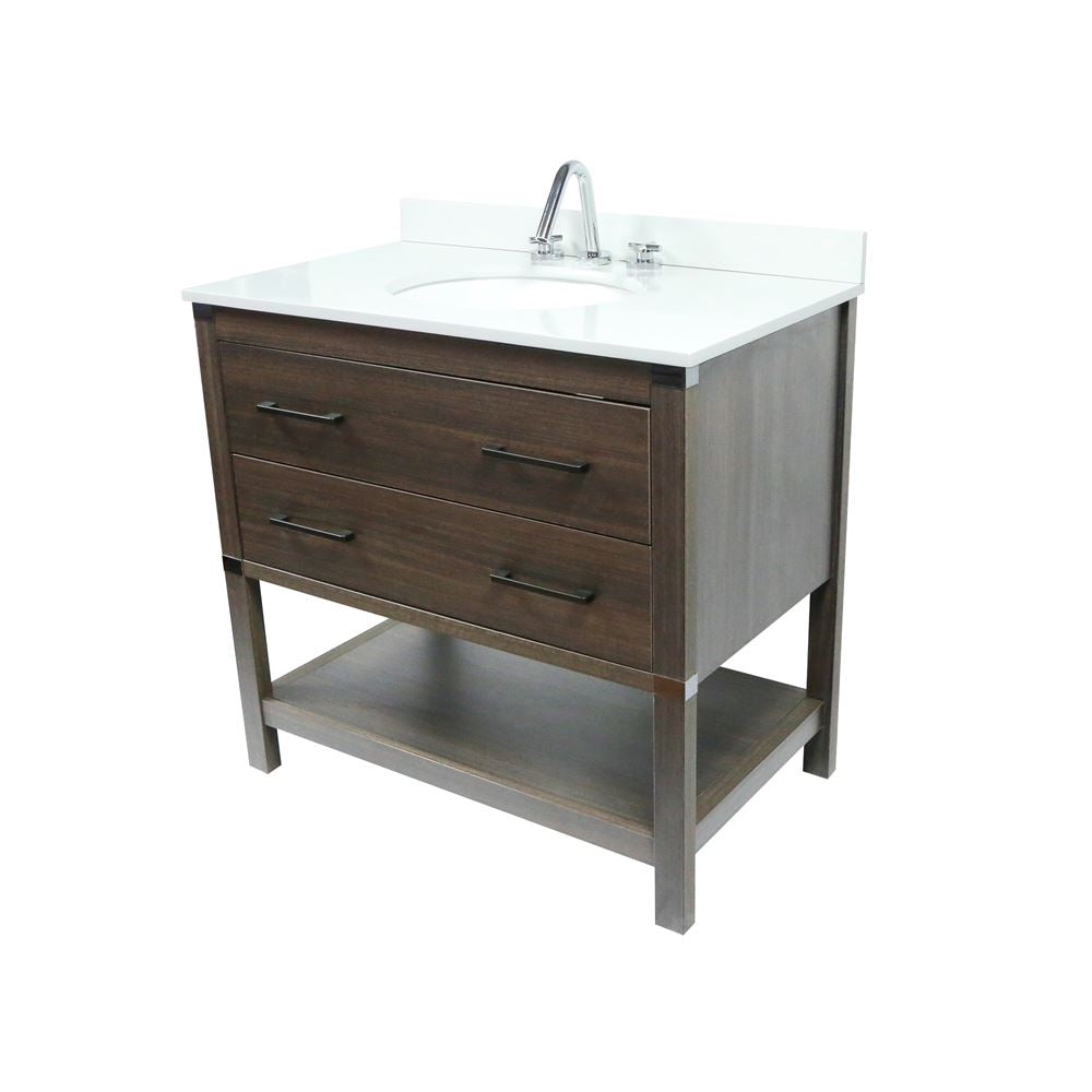 Bellaterra Home 808175-37-RG 37" Dark Gray RG Single Sink Vanity With White Engineered Stone and Oval Sink