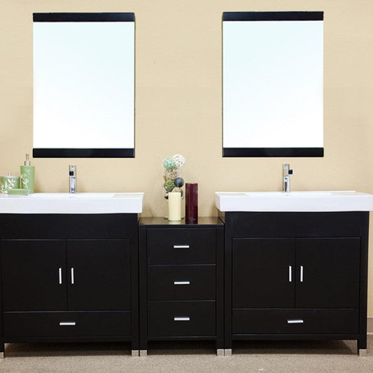 Bellaterra Home 81" 4-Door 5-Drawer Black Freestanding Vanity Set With White Ceramic Double Integrated Sink and White Ceramic Top